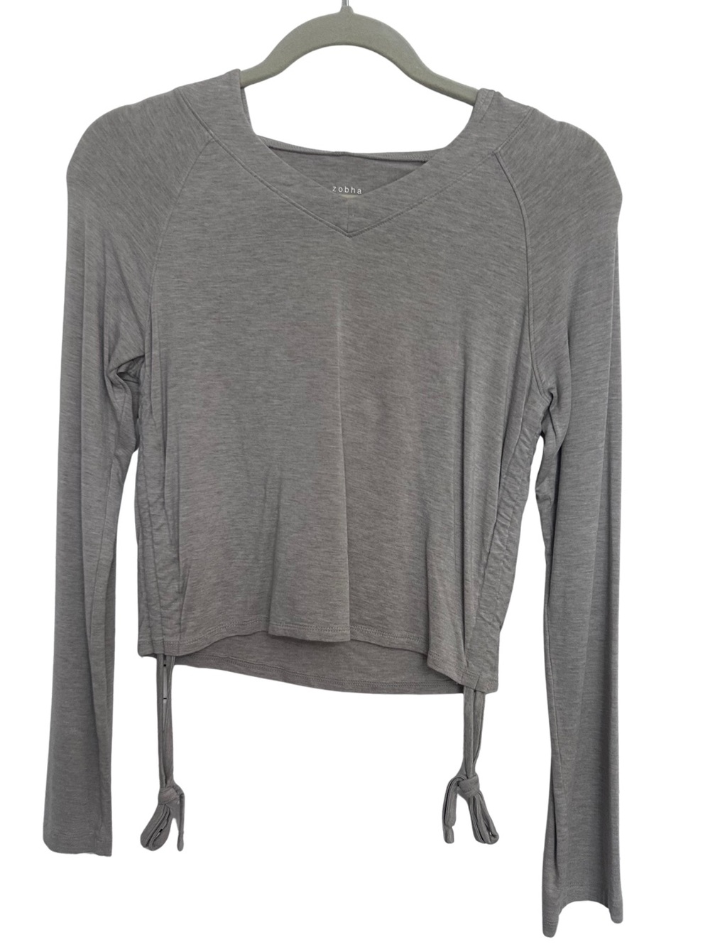🩷MAKE OFFER🩷 Zobha Long Sleeve V-Neck Crop Yoga Hoodie Top Gray Taupe Medium